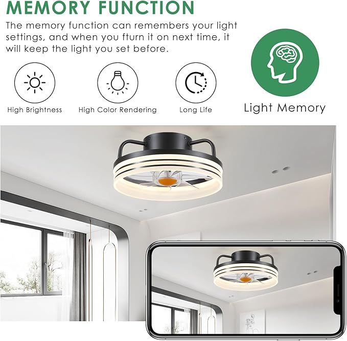 Mpayel Ceiling Fans with Lights and Remote - Flush Mount Low Profile Ceiling Fans - 13” Bladeless Enclosed Ceiling Fans with Led Light and Stepless Dimming, Small Modern Ceiling Fan for Bedroom