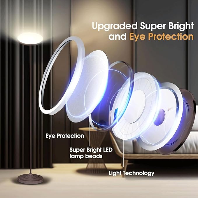 hanaking Floor Lamp, 30W/2600LM Super Bright Floor Lamp with Remote Control, Stepless Adjust Color Temperatures and Brightness, Torchiere Standing Lamp for Living Room Bedroom Office
