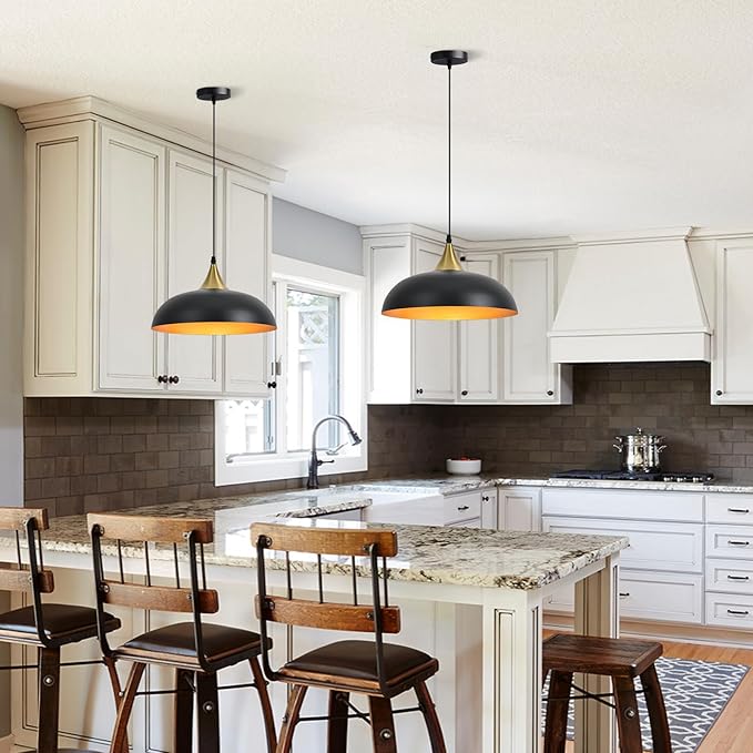 13.8" Large Pendant Light Fixtures, Dome Black and Gold Pendant Lights,Adjustable Pendant Lamps for Dining Room,Kitchen Island