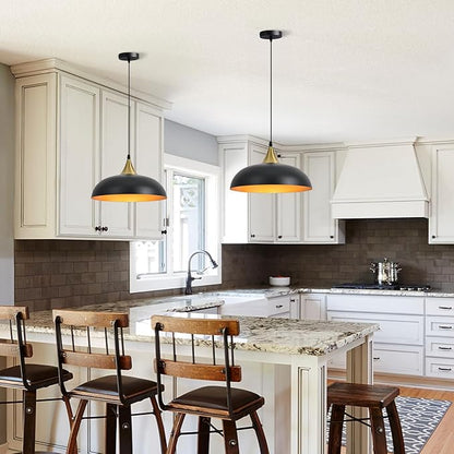 13.8" Large Pendant Light Fixtures, Dome Black and Gold Pendant Lights,Adjustable Pendant Lamps for Dining Room,Kitchen Island