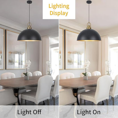 Matte Black Dome Pendant Light 19.68" Large Farmhouse Chandelier Adjustable Metal Hanging Lighting Fixture for Kitchen Island Bedroom Dining Room and Restaurant