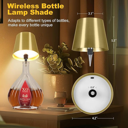 Wireless Bottle Lamp, 2026 New 3 Color Rechargeable Led Wine Bottle Lights for Bars Restaurants (Electroplated Gold Color, 1PC)