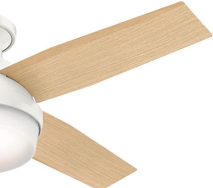Hunter 44 inch Indoor Ceiling Fan with LED Light and Remote Control - White Modern Ceiling Fan, Low Profile Mount, 4 Blades, For Bedroom, Living Room, or Kitchen, Quiet - Dempsey 59244, Fresh White