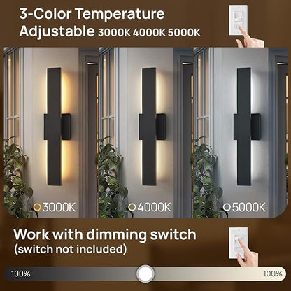 Upgraded 2-Pack 34in Black Long Modern LED Outdoor Wall Lights 3000K 4000K 5000K Dimmable Exterior Wall Sconce Outside Light fixtures for House Garage Front Door