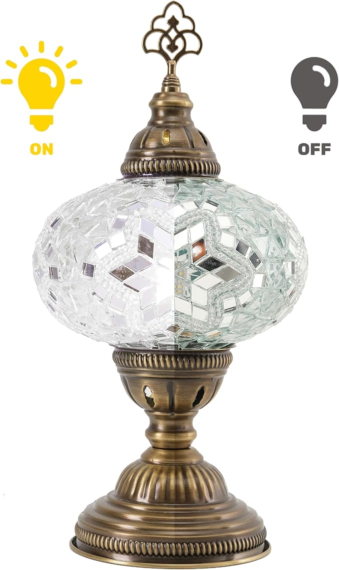 Turkish Lamp, Mosaic Table Lamp, Antique Moroccan Decorative Glass Bohemian Vintage Lamp Shade, Small Desk Tiffany Bedside Stained Glass Lamp with US Plug and E12 Socket