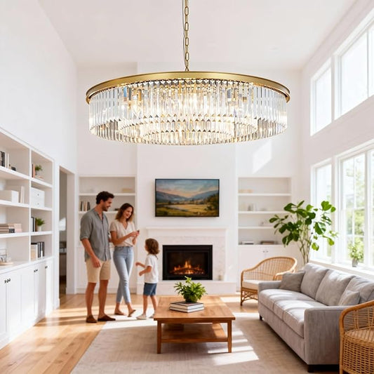Brushed Copper Crystal Chandeliers Modern Contemporary Ceiling Lights Fixtures Pendant Lighting for Dining Living Room Chandelier D43