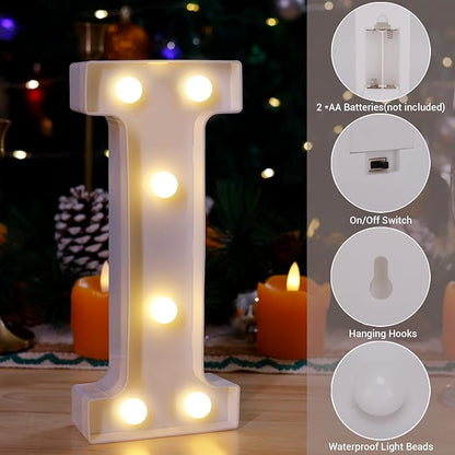 LED Marquee Sign Light Up Letters, Alphabet Light Up Letters Sign, Battery Powered LED Letter Lights for Night Light, Wedding, Birthday, Party, Christmas or Home Decor (Letter I)