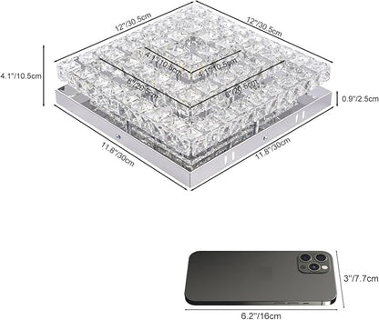 11.8" Crystal Chandelier LED Crystal Flush Mount Ceiling Light Modern Chandeliers Square Ceiling Light for Bedrooms Hallway Kitchen Office (6500K Cool White) Without Remote Control