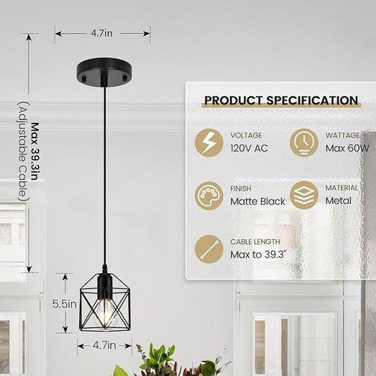 1-Light Hanging Pendant Light Fixture, Black Pendant Lights Kitchen Island, Farmhouse Pendant Lighting with Bedroom Dining Room, E26 Base, Bulbs Not Included, 3 Packs