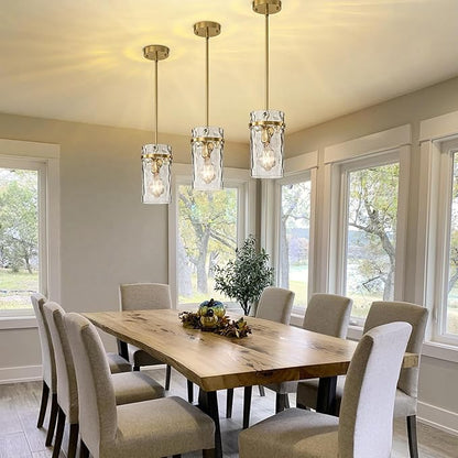 Brass Hammered Glass Pendant Light, 5.5" Brushed Gold Island Pendant Lights Vintage Kitchen Island Light Gold Pendant Light Fixtures Dining Room Light Island Lights Pendant Lighting 1 Pack