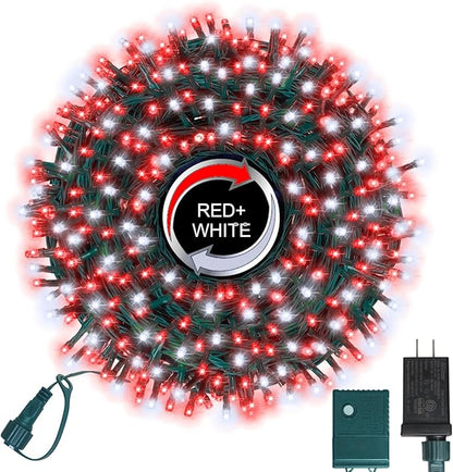 LAMPHOME 500 LED String Lights Outdoor, 16 Modes Plug in Twinkle Fairy Lights for Bedroom, 46ft 500LED Christmas Lights Cluster Lights Outdoor Waterproof Red&White Bulb