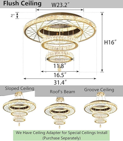 HAIXIANG LED Chandeliers for Dining Room Ceiling Light, 32in Flush Mount Chandelier Light Fixtures with Dimmable Lights Bright Lighting for Living Room Bedroom Entryway Gold