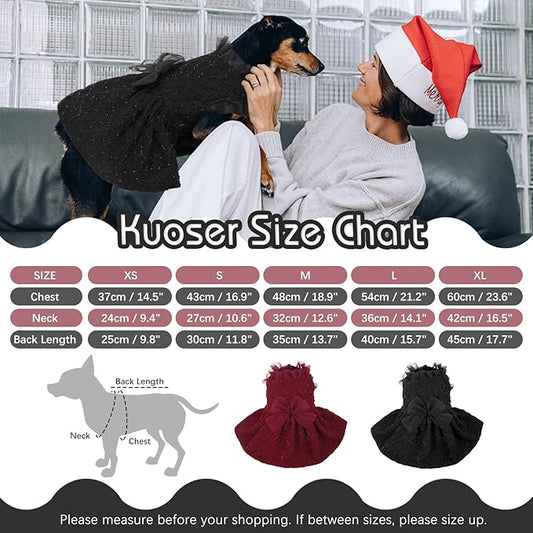 Kuoser Dog Dress, Cute Dog Dresses for Small Dogs Girl Elegant Puppy Tutu with Bow-Knot, Doggie Princess Costume Pet Outfit for Birthday Party Christmas Halloween Wedding, Black S