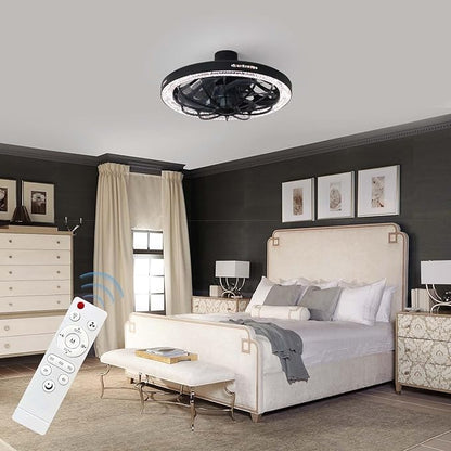 Socket Fan Light with Remote, 13 inch Socket Ceiling Fan with Dimmable Led Light, 3 Colors 3000K-6500K, 3 Speeds, Flush Mount Ceiling Fans with Lights for Bedroom, Kitchen, Living Room-Black