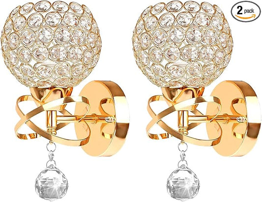 Gold Wall Sconces Set of Two, Modern Crystal Wall Light with E26 Socket Hardwired Sconces Wall Lighting Bedside Wall Lamp Crystal Decor Wall Mount Light Fixture for Living room, Bedroom, Hallway