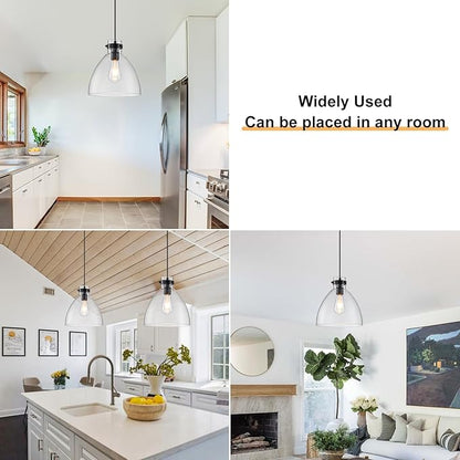 WILON Pendant Lights, Pendant Lights Kitchen Island, 1-Pack Black Farmhouse Pendant Light Fixtures with 9.8" Round Glass Shade for Dining Room Over Table Sink Bar Foyer