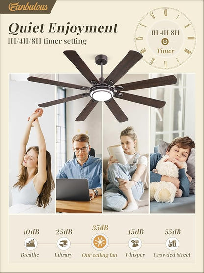 Fanbulous 65 Inch Ceiling Fans with Lights and Remote, Oil Bronze Ceiling Fan with 8 Dual-Color Blades, Indoor Large Ceiling Fans, Reversible DC Motor, 6-Speed, 3CCT for Living Porch Patio