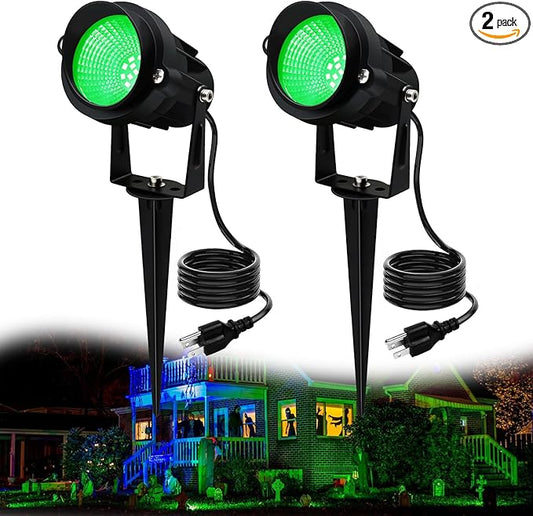 Christmas Spot Lights Outdoor Landscaping Spotlight,12W Green LED Landscape Lighting for Yard Garden Easter Lawn Lighting,2Pack