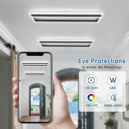 Dimmable Led Ceiling Light with Remote Control 31.5in Modern Linear Flush Mount Ceiling Lighting Fixture Acrylic Long Ceiling Lamp for Living Room Kitchen Dining Room Hallway (Black, 2 Packs)