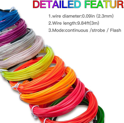 lychee 9ft EL Wire Neon Glowing Strobing Electroluminescent Light El Wire w/Battery Pack for Parties, Halloween Decoration (Pink)