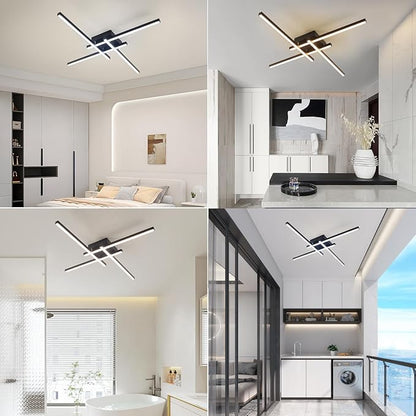 Modern LED Ceiling Light 24 Inch, 3-Color Temperatures (3000K/4000K/6000K) Adjustable, Black Flush Mount Light for Living Room, Bedroom, Kitchen, Hallway