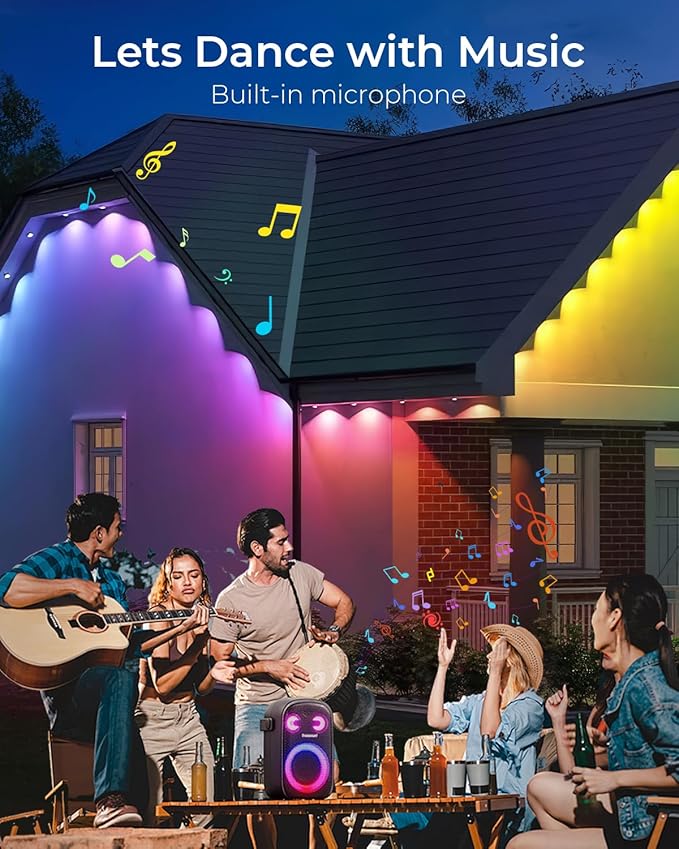 CINOTON Permanent Outdoor Lights 100ft, Smart RGBW+IC Eaves Lights with 60LEDs, IP67 Waterproof, 111 Scene Modes for Daily and Festival, Halloween Christmas Holiday Decor, APP/Voice/Remote Control
