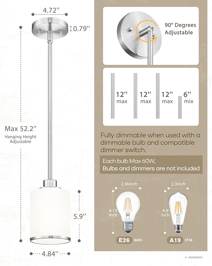 Beionxii Brushed Nickel Pendant Lights Kitchen Island, Hanging Lights Fixtures with Clear Glass, Kitchen Pendant Lighting Over Island, Hanging Lights for Sink, Dining Room, Entryway, BX-PL02BN-CG