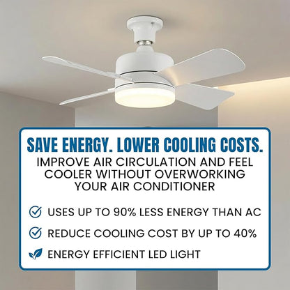 Bell+Howell Socket Breeze 15.4" Socket Fan Light, 5-Speed Deluxe Model – Portable Low Profile Ceiling Fans with Lights and Remote Control – For Bedroom, Kitchen, Living Room