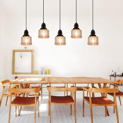 WILON Industrial Pendant Light, 4'' Black Seeded Glass, Farmhouse Kitchen Island Lighting, Adjustable Ceiling Light for Dining Room, E26 Bulb Base, Dimmable