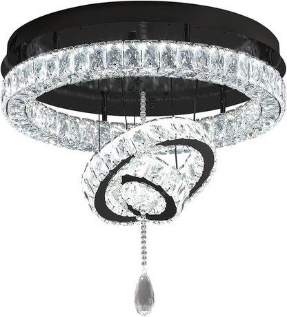 Flashing God Modern Crystal Chandelier Bedroom Chandeliers Flush Mount Ceiling Chandelier Light Fixture for Dining Room Entrance LED Dimmable Black Ring Chandeliers