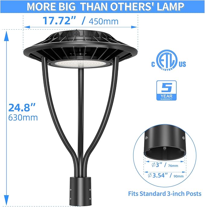 ADUB 2PCS LED Post Lights 100W 80W 60W, LED Post Top Light 3000K 4000K 5000K Adjustable, ETL Listed Outdoor Lamp Post Pole Fixture with Photocell, IP65 Commercial Street Area Lighting, AC 100-277V