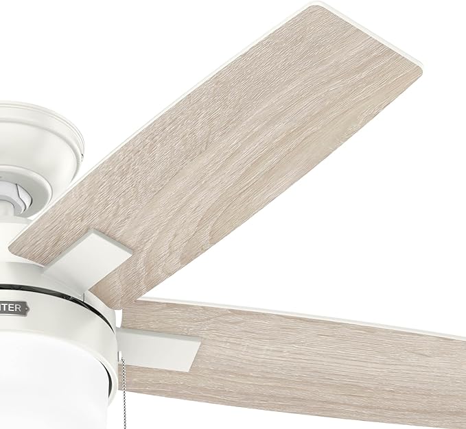 Hunter 44 inch Indoor Ceiling Fan with LED Light - White Ceiling Fan with Pull Chain, for Bedroom or Living Room, Standard Mount, No Remote, 5 Blades, Includes Bulbs - Anisten 52488, Fresh White