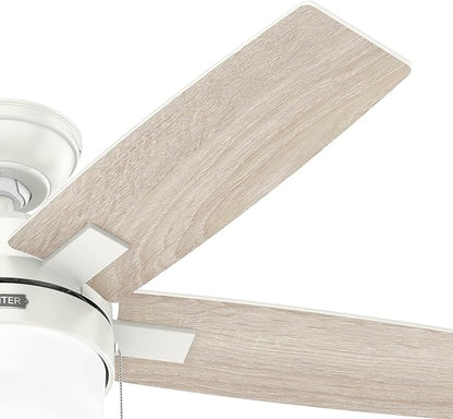 Hunter 44 inch Indoor Ceiling Fan with LED Light - White Ceiling Fan with Pull Chain, for Bedroom or Living Room, Standard Mount, No Remote, 5 Blades, Includes Bulbs - Anisten 52488, Fresh White