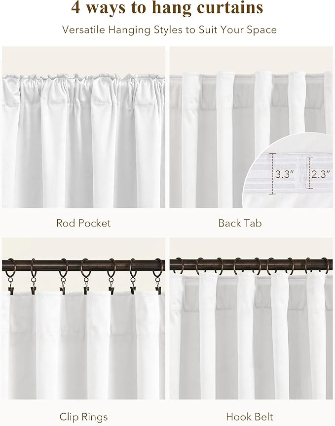 StangH White Velvet Curtains 108 inches Long, Luxury Back Tab Privacy Protect Window Drapes for Living Room Sliding Door/Patio/Laundry, W52 x L108, 2 Panels