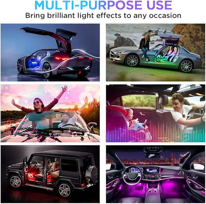 Xprite Dreamcolor USB LED Cars Interior Lights Strip Kits, w/Remote & Bluetooth APP Control, Footwell Under Dash RGB Neon Chasing Inside Lights, DIY Music Mode, Universal for Vehicle Trucks UTV ATV