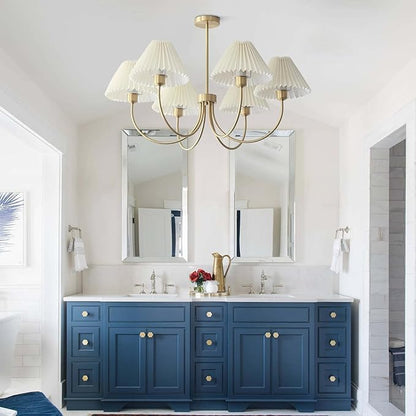 KCO Lighting Vintage Wrinkled Chandelier White Pleated Fabric Pendant Light Modern Gold Sputnik Chandelier 6-Lights Flush Mount Ceiling Light Classic Chandeliers for Dining Room