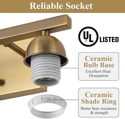 Mecgirn Milk Glass Vanity Lights for Bathroom, 2 Light Antique Matte Brass Bathroom Vanity Light Fixtures Over Mirror, Ceramic E26 Sockets Wall Mounted