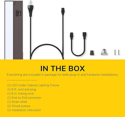 Getinlight 12-inch 3 Color Levels LED Under Cabinet Lighting, Hardwired or Plugged-in, Selectable White 2700K/3000K/4000K, Dimmable, Bronze Finished, IN-0210-1-BZ