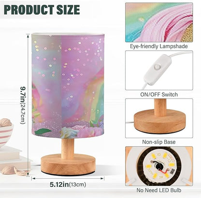Bedside Lamp Pink Unicorn Cute Table Lamp with USB Port Wood Base for Living Room,Bedroom,Nightstand 214B5433