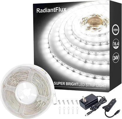 White Led Strip Lights for Bedroom Small Dimmable LED Lights Strip 16.4ft Super Bright Flexible LED Tape Lights Rope Light for for Room Home Decor Luces Leds for Living Room Kitchen Vanity Mirror