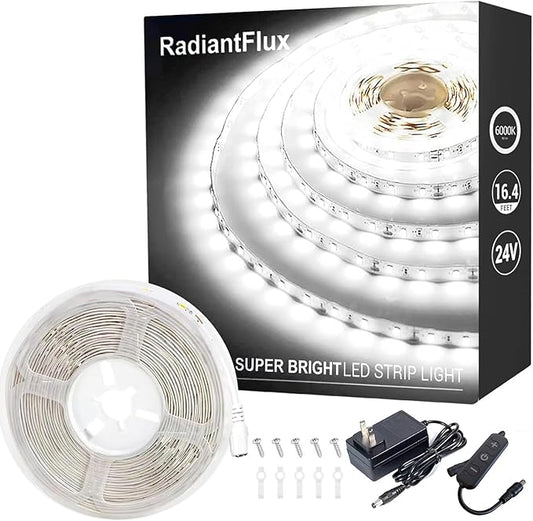 White Led Strip Lights for Bedroom Small Dimmable LED Lights Strip 16.4ft Super Bright Flexible LED Tape Lights Rope Light for for Room Home Decor Luces Leds for Living Room Kitchen Vanity Mirror