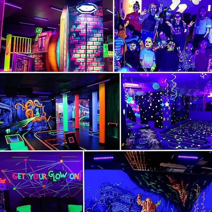 4 Pack LED 42W Black Lights, Blacklight Bars with Plug+Switch+6ft Cord, Light Up 24x24ftx4, Blacklight for Glow Party, Fluorescent Poster, Body Paint, Halloween Decorations, Bedroom, Stage