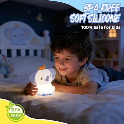 Attivolife Elephant Night Light, Cute Elephant Squishy Silicone Touch Lamp, Nursery Bedside Room Decor Rechargeable Nightlight with Dimmable Timer, Birthday Xmas Gifts for Toddler Kid Boy Tee (Blue)