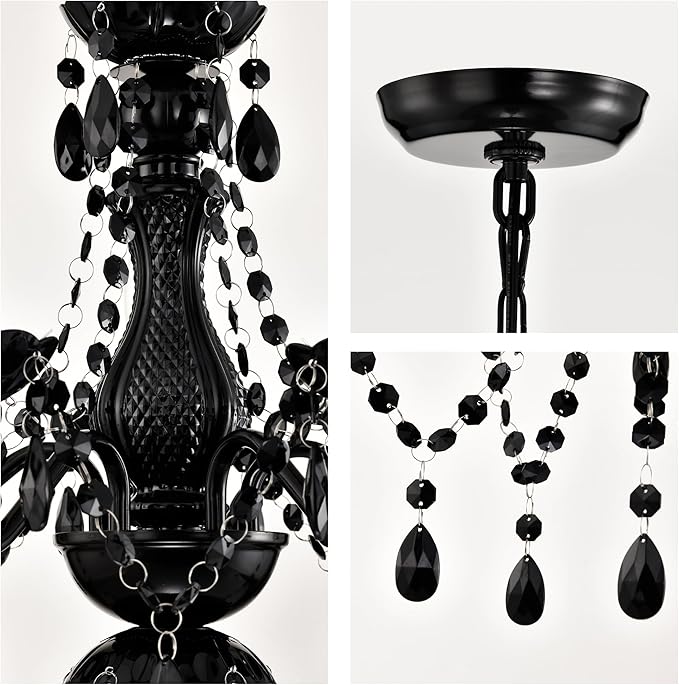 Black Small Crystal Chandelier, 5-Light Acrylic Chandelier Lighting Fixture for Bedroom, Closet, Dining Room, Entryway Ceiling Light