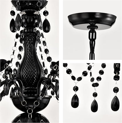 Black Small Crystal Chandelier, 5-Light Acrylic Chandelier Lighting Fixture for Bedroom, Closet, Dining Room, Entryway Ceiling Light