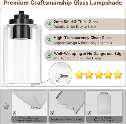 VerRon 4 Lights Bathroom Light Fixtures, Matte Black Modern Vanity Lights Over Mirror with Clear Glass Shades, Bathroom Wall Sconce for Mirror Living Room Cabinet Bedroom Porch