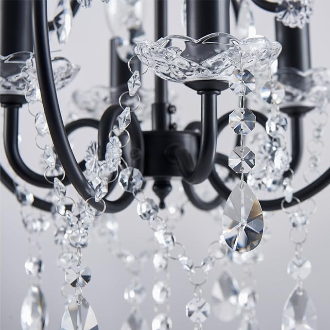 Saint Mossi 4-Lights Crystal Chandelier with Plug, Black Chandelier Light Fixture, Farmhouse Pendant Light Fixtures,K9 Crystal with Black Frame, H17 x D12,Chain Adjustable