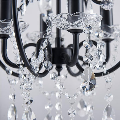 Saint Mossi 4-Lights Crystal Chandelier with Plug, Black Chandelier Light Fixture, Farmhouse Pendant Light Fixtures,K9 Crystal with Black Frame, H17 x D12,Chain Adjustable