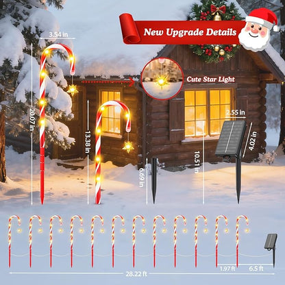 WdtPro 24-Pack Upgraded Solar Christmas Candy Cane Lights, Solar Pathway Lights Waterproof, Christmas Decorations Outdoor with 10 Modes and Bright 144 LED for Yard Garden Lawn Patio Party Decor