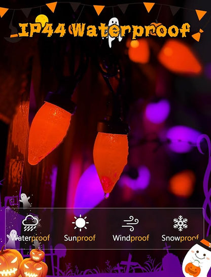 Abeja Halloween String Lights Outdoor, 26Ft C7 Purple and Orange String Lights with 50 LED Purple/Orange Ligths for Indoor/Outdoor Use, Halloween Decorations for Patio Home Party Garden Yard